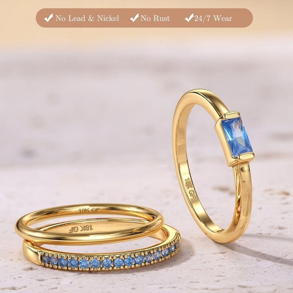 Gold Stackable Birthstone Rings for Women - 18K Gold Filled Non Tarnish Dainty G - Picture 5 of 7